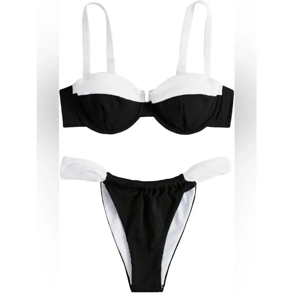 NWOT Women's Color Block Underwire Bikini 2 Piece Swim Set Size Large